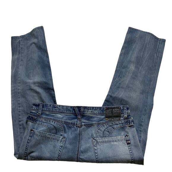 Division E Jeans Mens 38x27 Whiskers Distressed Straight Leg Mid Wash Streetwear - Picture 6 of 14